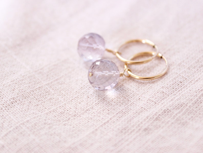 14K Gold Filled Hoop Earrings Natural Amethyst Earrings Bridesmaid Gifts Gift For Her Gift For Mom Feb Birthstone image 2