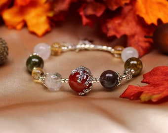 Fall Themed Bracelet | Healing Bracelet | Gift For Her | Sterling Silver Jewelry | Beaded Bracelet | Crystal Quartz Bracelet