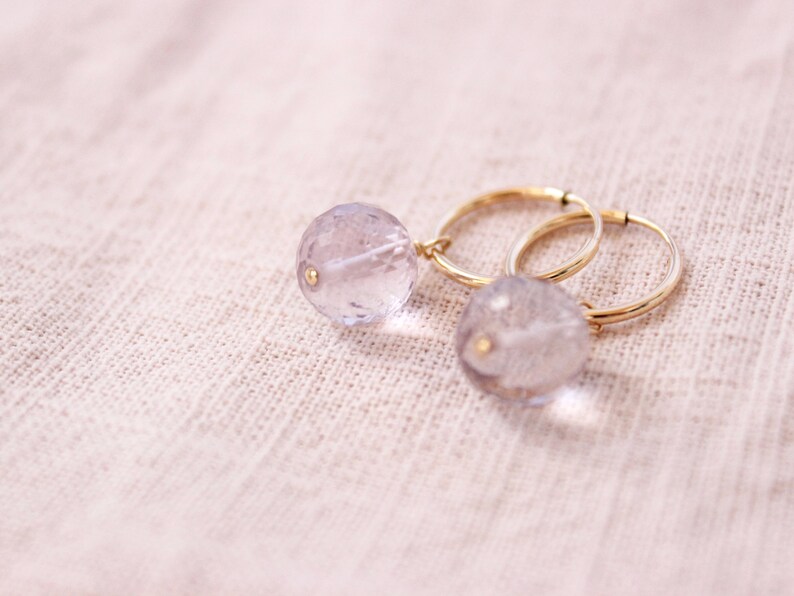 14K Gold Filled Hoop Earrings Natural Amethyst Earrings Bridesmaid Gifts Gift For Her Gift For Mom Feb Birthstone image 1