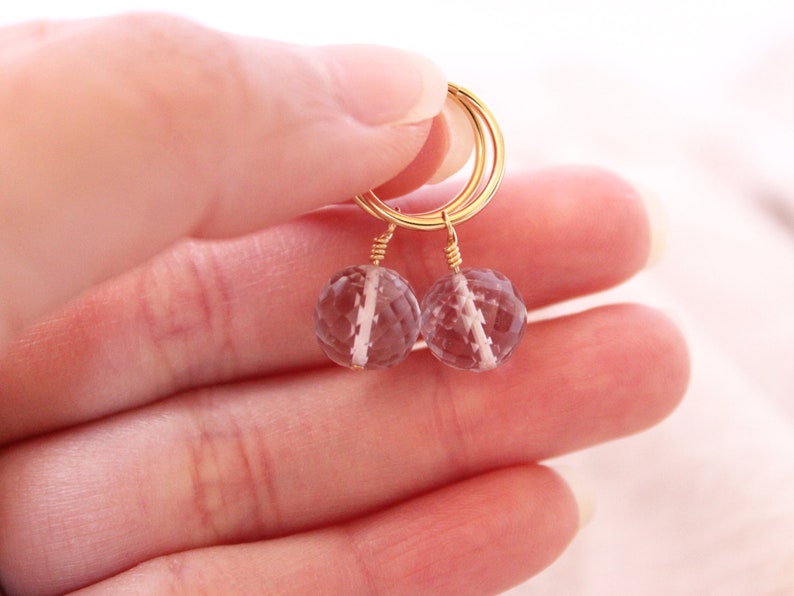 14K Gold Filled Hoop Earrings Natural Amethyst Earrings Bridesmaid Gifts Gift For Her Gift For Mom Feb Birthstone image 3