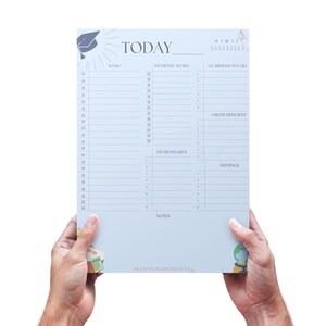 May include: A light blue printable planner with the word "TODAY" at the top. The planner is divided into sections for "To Do", "Students to See", "Guardians to Call", "Credit Deficient", "Students Seen", "Meetings", and "Notes".