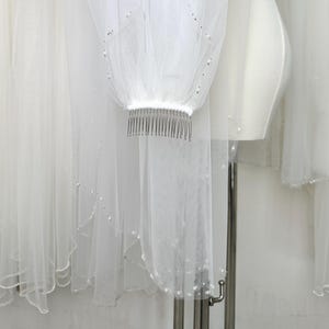 Beaded Edge cathedral bridal veil,Bridal veil,Pearl Wedding Veil,Single tier Fingertip veil,Blusher Veil,Beaded bridal veil,Veil with comb