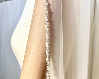 Velo de novia con cuentas, velo de novia color marfil con cuentas