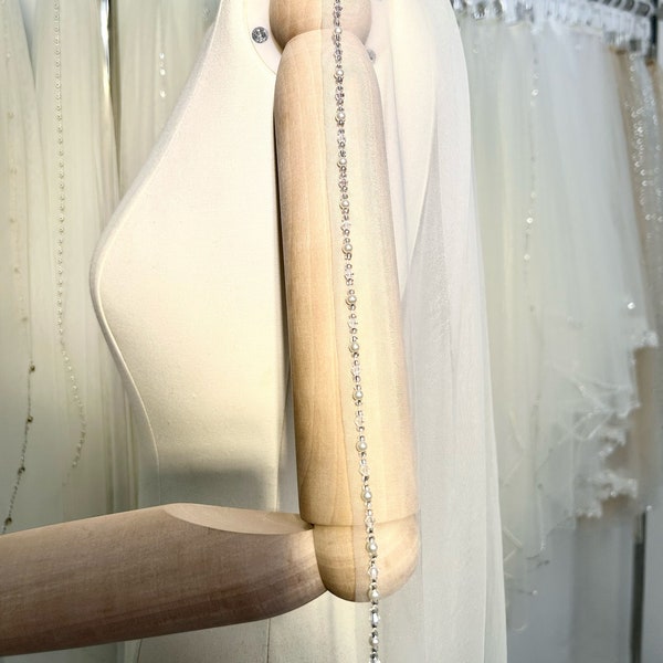 beaded edge wedding veil, wedding veil, cathedral pearl veil,pearl veil,beaded veil,Crystal Wedding Veil,