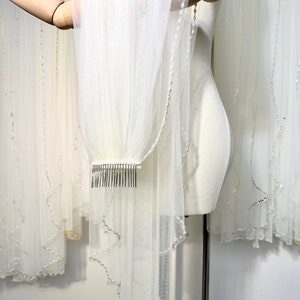Pearl Bridal Veil, Beaded Wedding Veil,  Ivory Veil, White Veil, Fingertip Veil, Elbow Veil, Vintage Cathedral Veil
