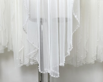 Bridal Veil Crystals Edge,Veil With Crystal Edge,Veil With Sequins,Veil with blusher,Wedding Headpiece,Wedding veil