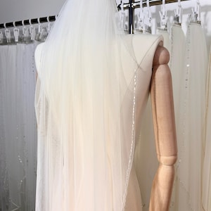 Véu de casamento com borda frisada, véu de casamento, véu de contas, véu de casamento, véu de catedral