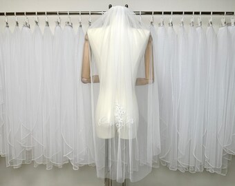 Single tier Fingertip veil,Veil with blusher,Ivory Bridal Veil,Wedding Headpiece,Embroidered veil,Romantic veil,Veil with text