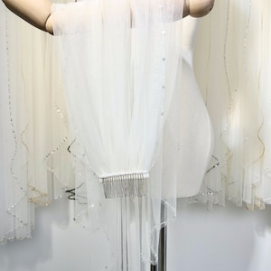 Beaded Wedding Veil, Bridal Veil with Beading, Beaded Edge Veil, Tulle Veil, Bride Veil,