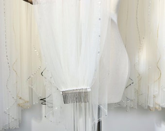 Beaded Wedding Veil, Bridal Veil with Beading, Beaded Edge Veil, Tulle Veil, Bride Veil,