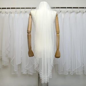 Crystal Wedding Veil,Beaded Edge Veil,Wedding Veil with Beaded Edge,Cathedral fingertip veil,White ivory Wedding veil