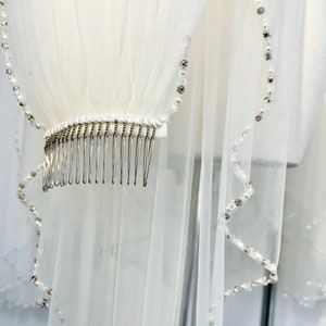 Wedding Veil,sparkling veil,Beaded Wedding Veil,Ivory Veil,one tier veil,cathedral veil,rhinestone edging veil