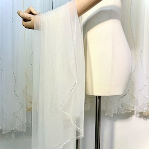 beaded edge wedding veil,  wedding veil, beaded veil，Wedding Veil, 1 Layer, Chapel Cathedral Elbow Veil