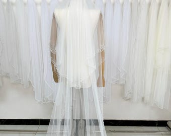 Voile de bord en cristal perlé, Voile de mariée en perles, Voile de perles de cristal, Voile de mariage en perles, Élégant voile de bord perlé à 2 niveaux, Voile avec perles