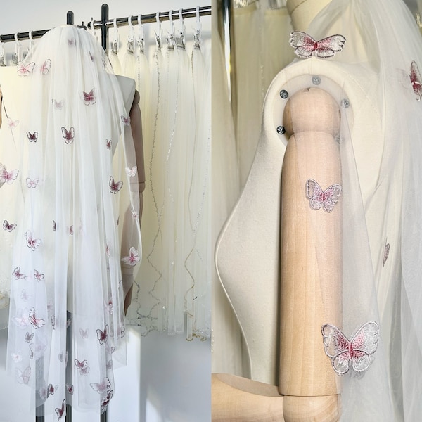 Embroidered wedding veil, butterfly bridal veil, wedding veil, cathedral wedding veil, ivory veil, fingertip veil