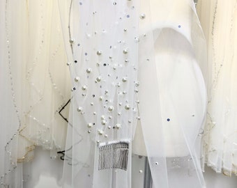 Perle Hochzeitsschleier, Hochzeitsschleier, Kirche Braut Fingerspitze Hochzeitsschleier, Elfenbein Hochzeit Schleier, einfacher Schleier, einzelne Schicht Schleier