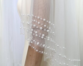 Voile de bordure en cristal perlé, voile de mariée perlé, voile de mariée en cristal, voile de mariée en perles, voile de bordure en perles, voile de perles cathédrale, voile de mariée
