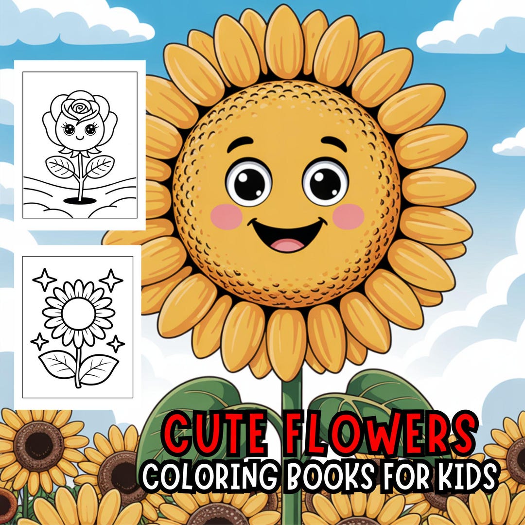 Cute Flowers Coloring Book for Kids Ages 4-10 | Easy Flowers Coloring ...
