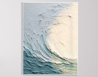 Peinture À L'huile Abstraite 3D Paysage Marin Énormes Vagues Océan Bleu Blanc Textures Sur Toile Art Minimaliste Moderne Décor Murale Design