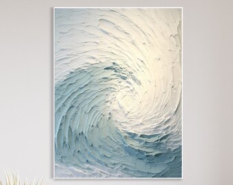 Abstract Blue White Minimalist Ocean Wave Heavy Textured Oil Painting ...