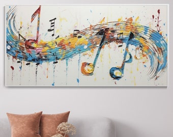 Peinture À L'huile Note Musique Dansante Originale, Art Mural Mélodie Musique, Peinture Chantante Décor Maison Abstraite Cadeau Unique Niche