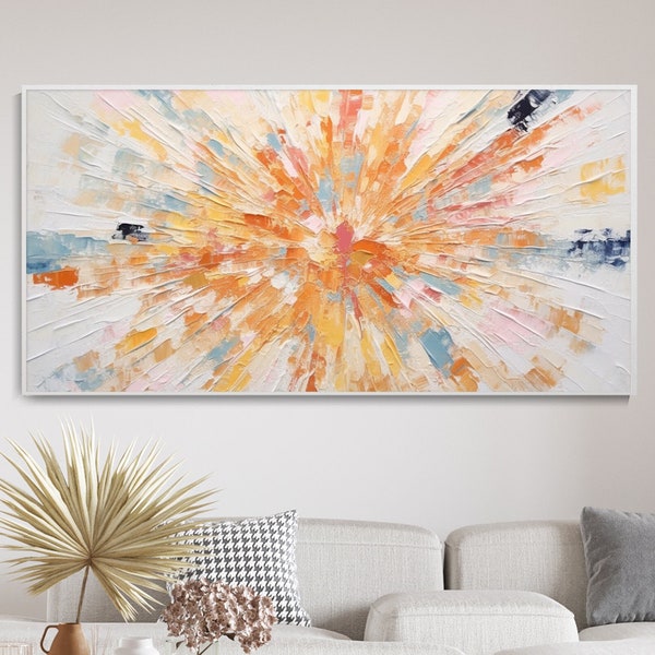 Kleurexplosie Abstract Olieverf Schilderij Textuur Moderne Kunst Dynamische Visie Aangepaste Elegante Huis Muur Decor Blauw Oranje Woonkamer