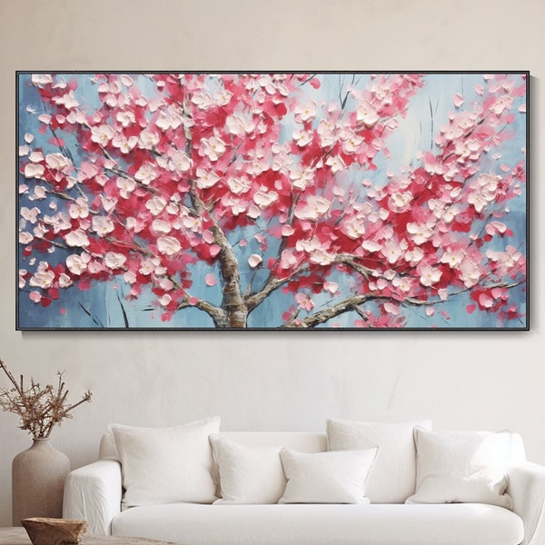 3D Tableau huile Fleurs De Cerisier Au Printemps Art Floral Romantique Peinture À Texture Épaisse Pour Décoration Murale Chambre Salon Décor