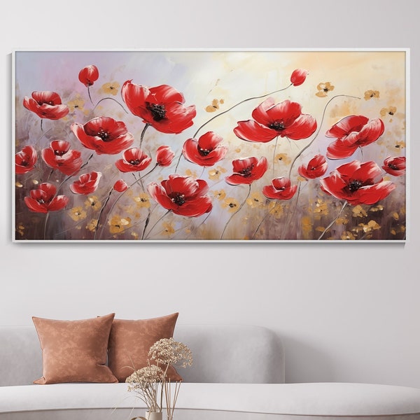 Peinture Huile Abstraite Fleurs Rouges Peintes Main Art Mural Texture Plantes Fleurs Décor IntÉrieur Élégante Cadeau Anniversaire Romantique