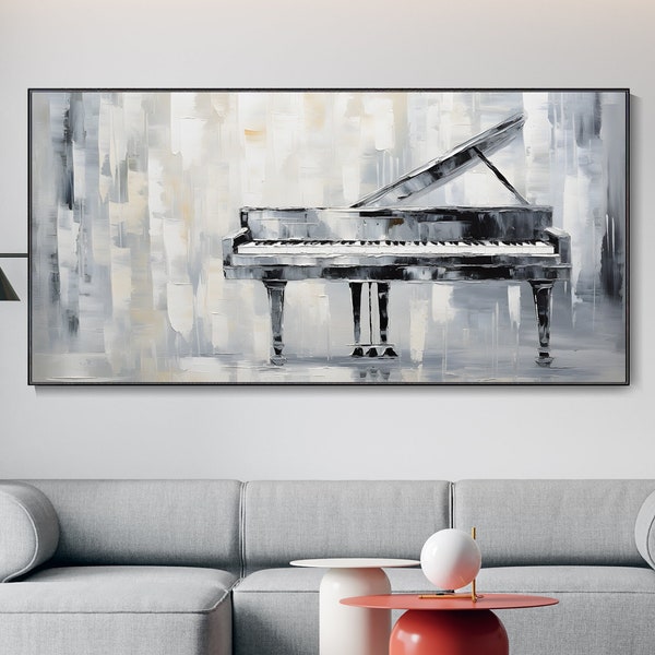 Large Original Piano Oil Painting Abstract High Quality Grey Wall Art Contemporary Artwork Modern Texture Living Room Deco Customizable Gift