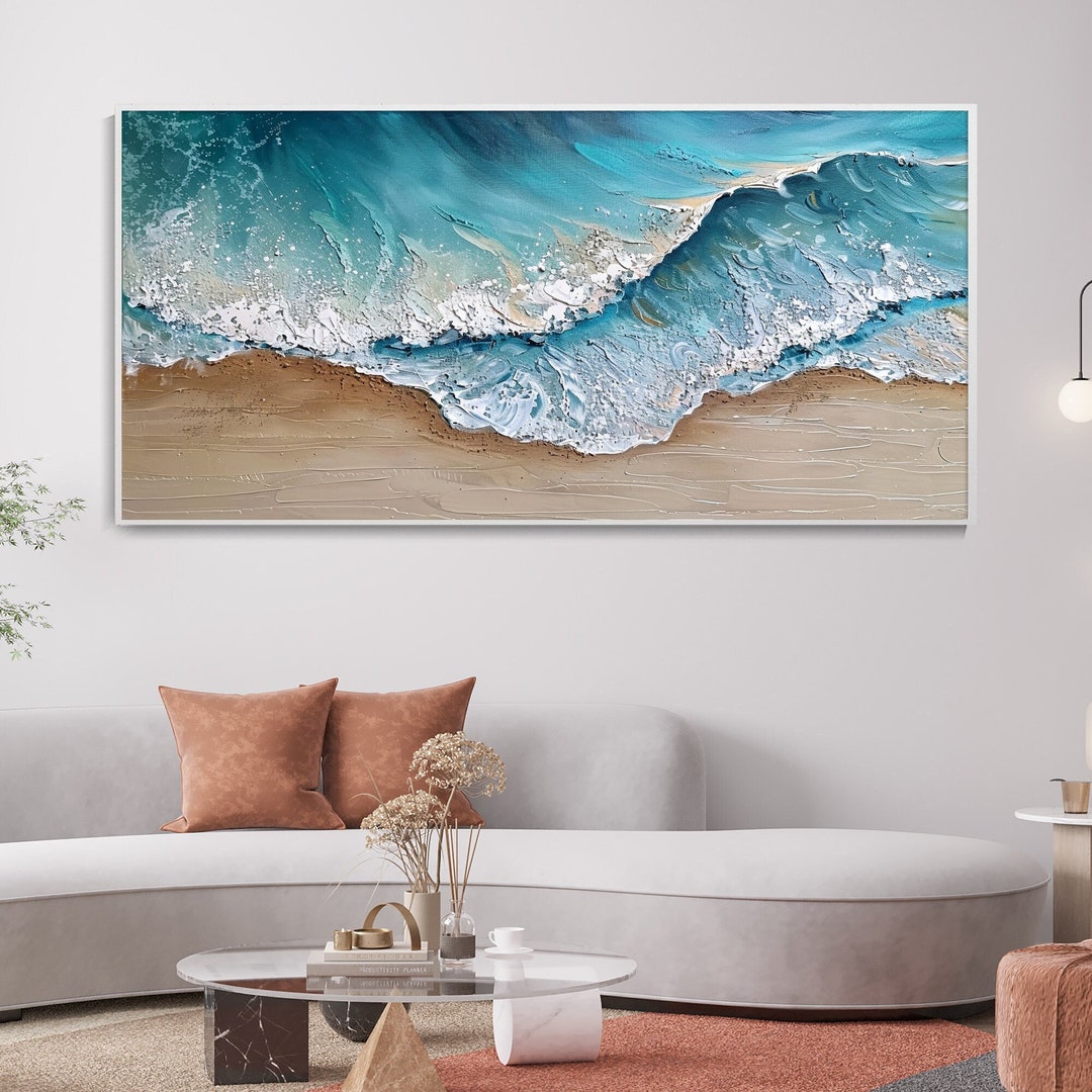 Modern Abstract Blue Seascape Oil Painting Heavy Texture Island ...