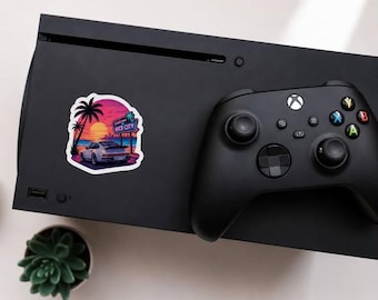 Vice City Sunset Sticker, Magnet or Button | Retro Gaming Decal | Neon Palm Tree Aesthetic | Gamer Gift | Inspired by GTA VI