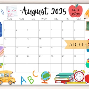 Editable August 2025 Calendar: Back to School Teacher Apple (PDF Download)
