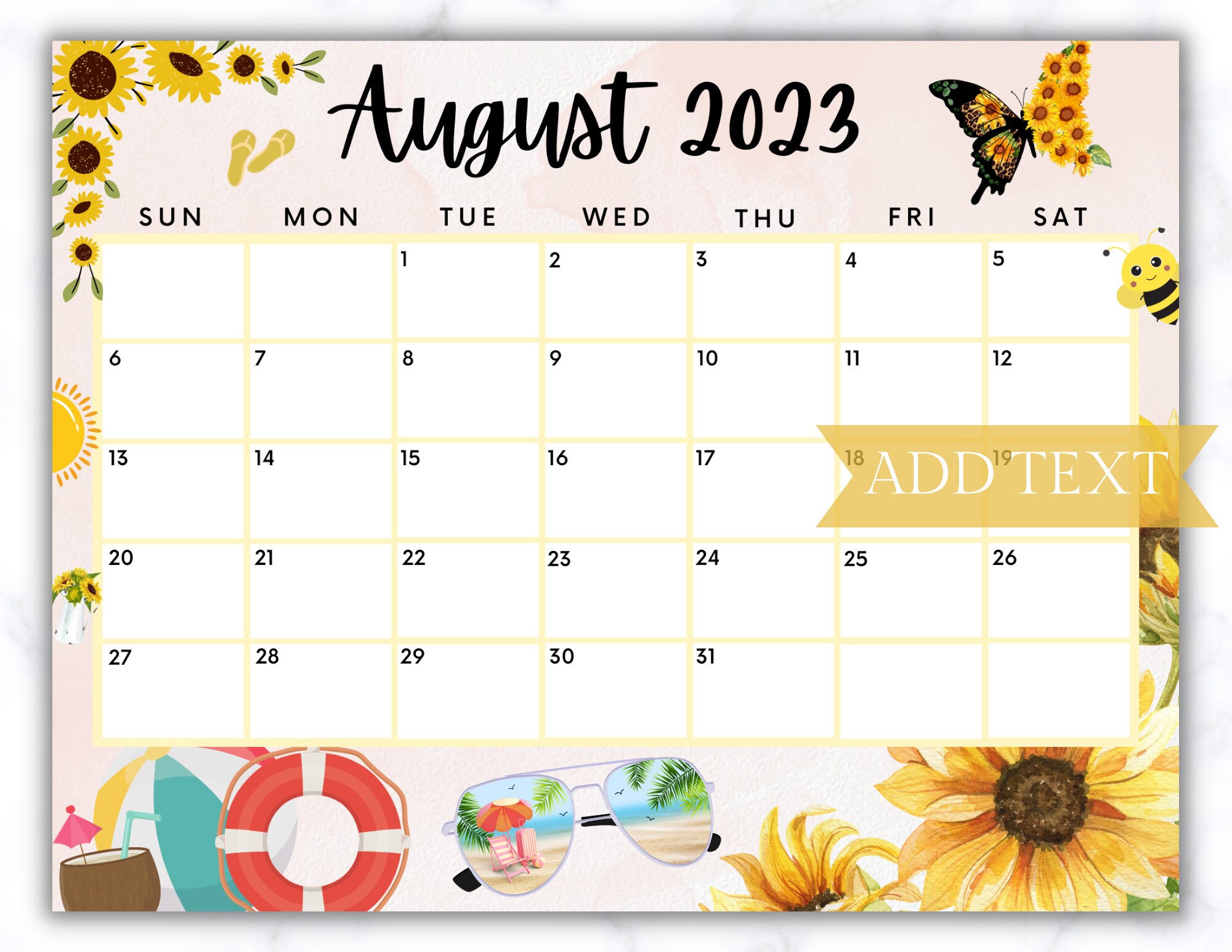 EDITABLE August 2023 Calendar Printable Calendar 2023 Etsy Israel