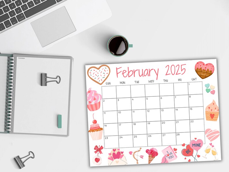 Editable February Calendar 2025, Printable Calendar 2025, Cute Calendar