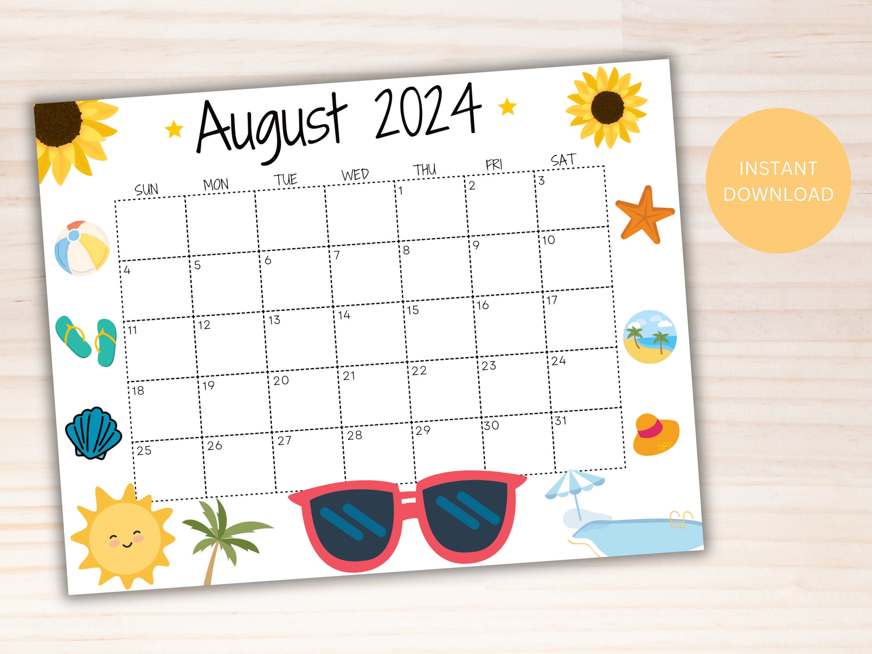 EDITABLE August 2024 Calendar, Printable Wall Calendar 2024, Beautiful