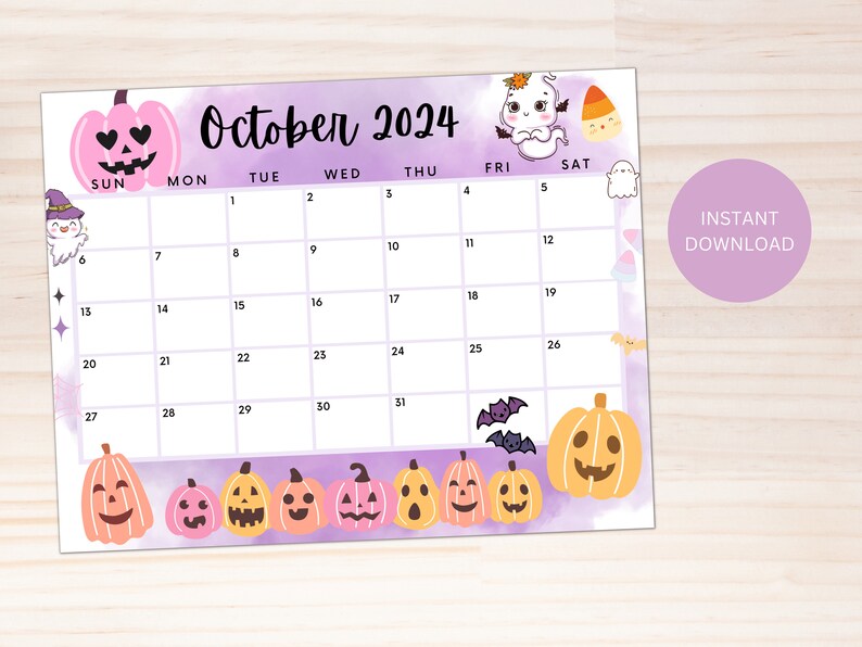 Editable October 2024 Calendar, Printable Calendar, 2024 Wall Calendar