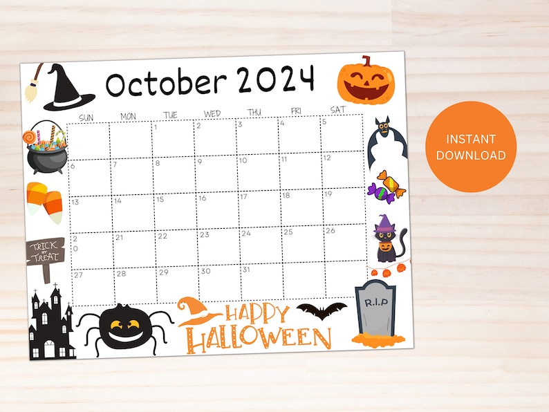 Editable October 2024 Calendar, Printable Calendar, 2024 Cute Calendar