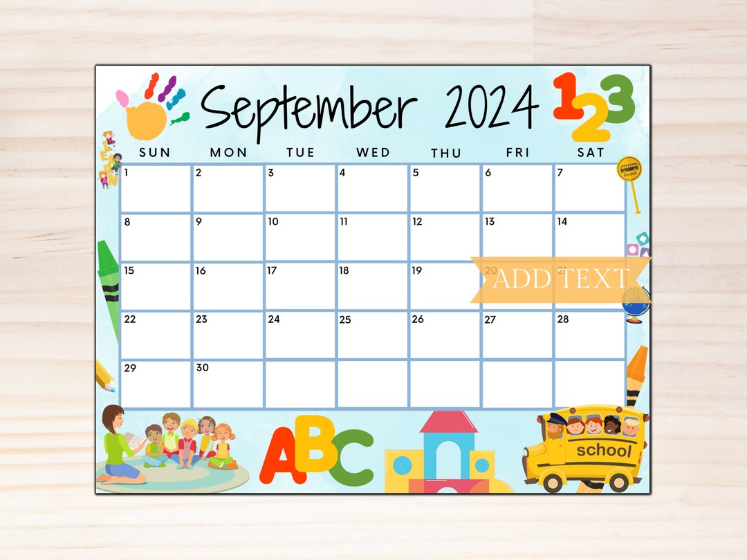 Editable September 2024 Calendar, Printable School Calendar With Abc's