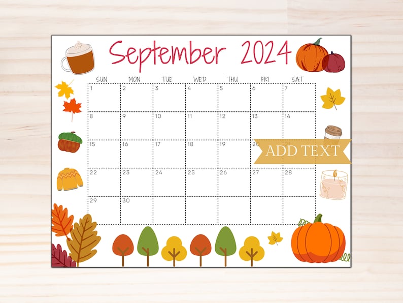 Printable September 2024 Calendar, Editable Calendar, 2024 Wall