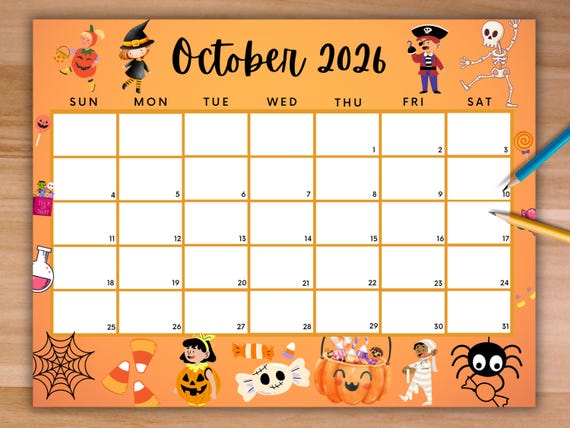 Editable October 2026 Calendar, Cutest Printable Halloween ...