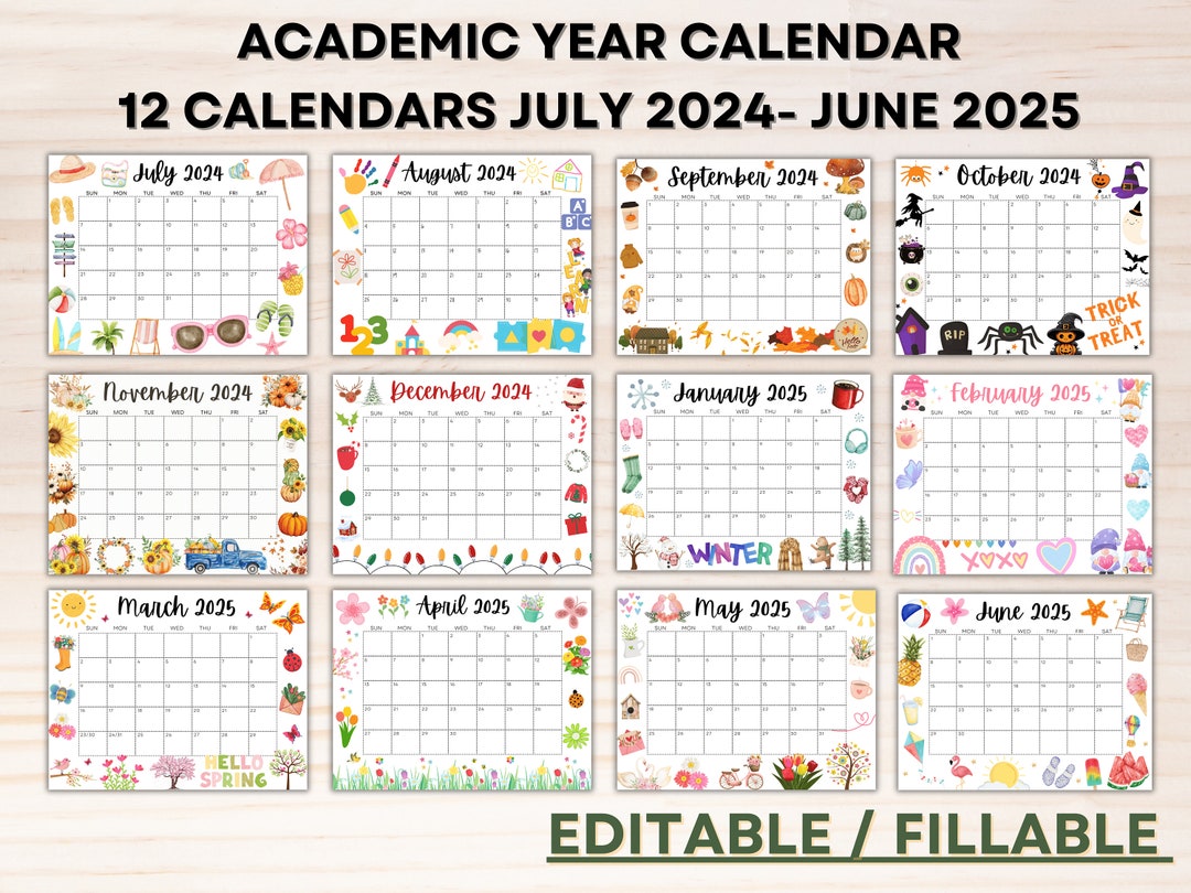 Editable School Calendar 20242025 From July to June Printable School