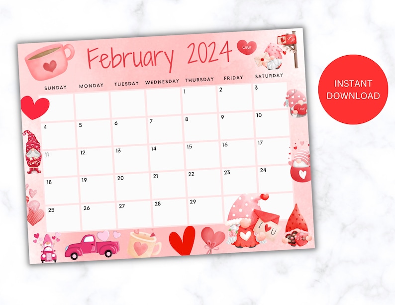 Editable February 2024 Calendar, Printable Wall Calendar 2024