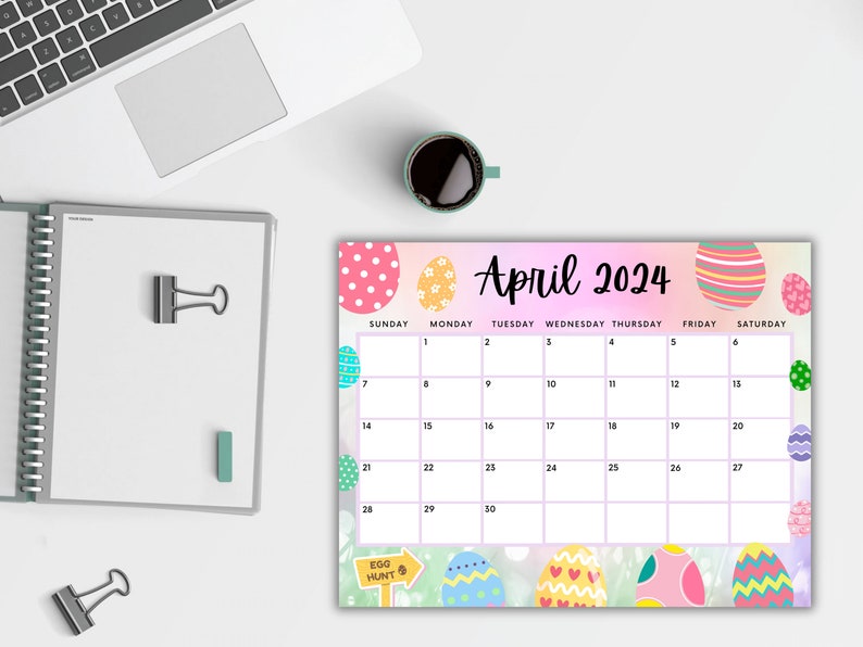 EDITABLE April 2024 Calendar, Printable Calendar 2024, Beautiful Easter