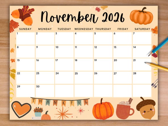 Printable November 2026 Calendar, Editable Calendar W ...