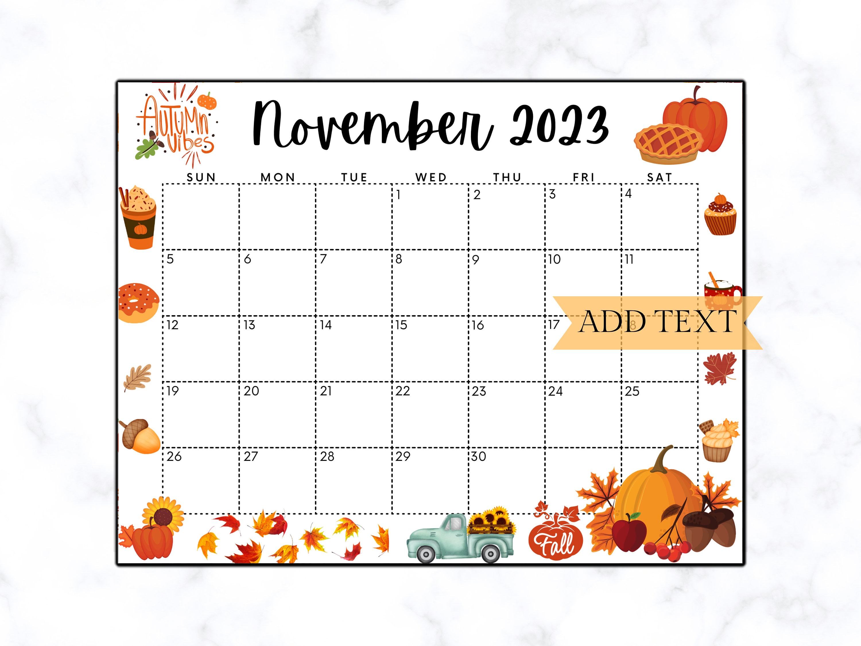 Editable November 2023 Calendar Fall Printable Calendar Wall - Etsy UK