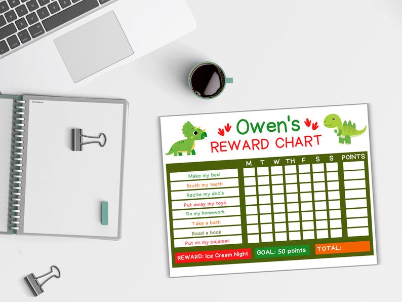 EDITABLE Boys Dinosaur Chore Chart, Boys Reward Chart W/ Green Dinos ...