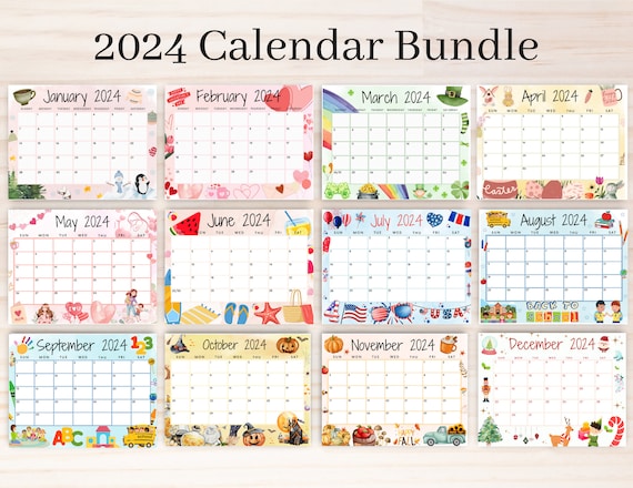 Year at a Glance Single Page Editable Calendar for Classroom and