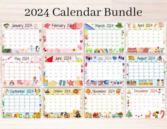 Year at a Glance Single Page Editable Calendar for Classroom and