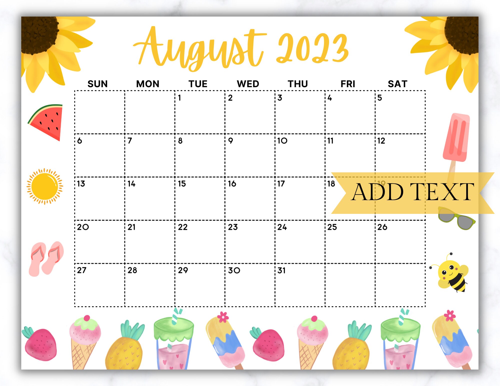EDITABLE August 2023 Calendar Printable Calendar 2023 School Etsy