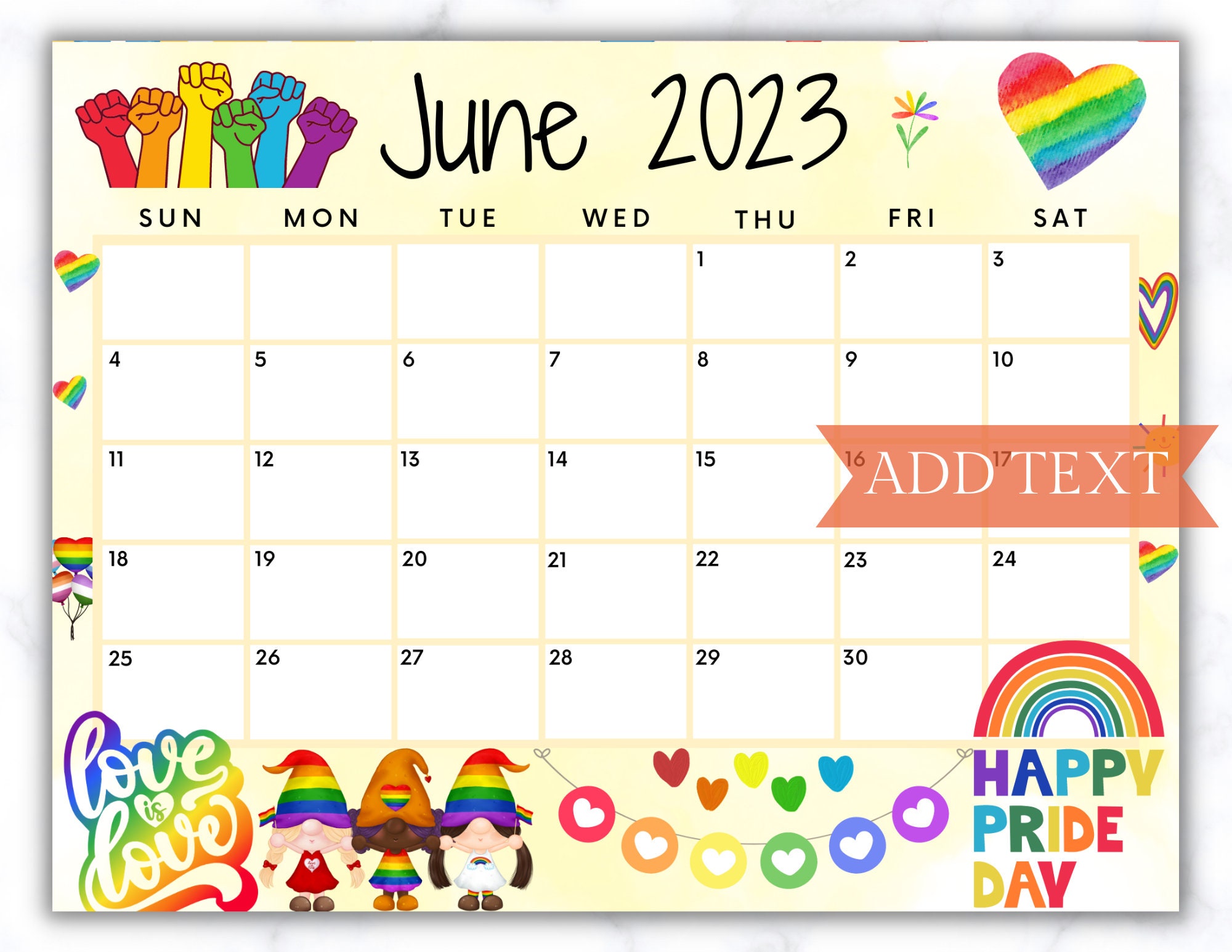 EDITABLE June 2023 Calendar Printable Calendar Pride Month Etsy Ireland